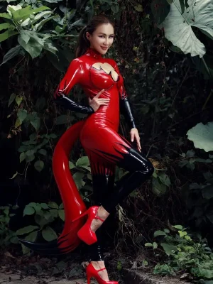 Latex Devil-icious Inflatable Tail Costume Catsuit