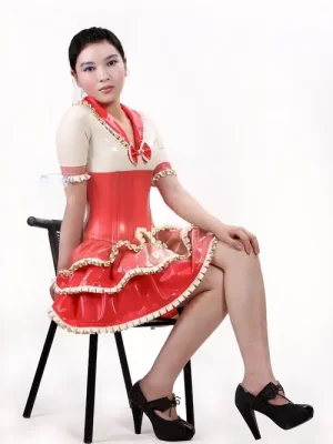 Latex Ruffle Row Bow Dress