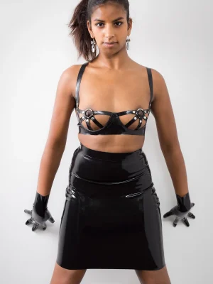 Latex Peek-a-Boo Strapping Bra
