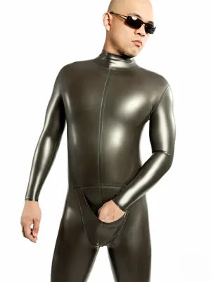 Latex Mens Neck Entry Pouch Zipperless Catsuit