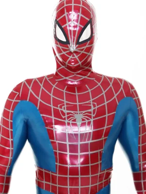 Latex Mens Cosplay Red Spider Total Coverage Catsuit