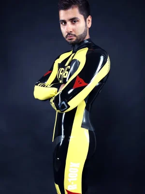 Latex Mens VR46 Brand Name MotoGP Biker Catsuit