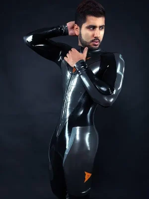 Latex Mens R-100X Motorcycle Racing Rubber Catsuit