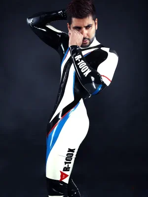 Latex Mens R-100X Branded Biker Catsuit Version 2