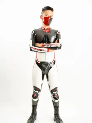 Latex Mens Brand Name MotoGP Biker Catsuit with Codpiece