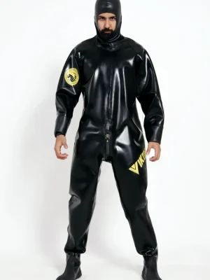 Latex Mens Heavy Duty Brand Name Hooded Drysuit Diving Suit Catsuit