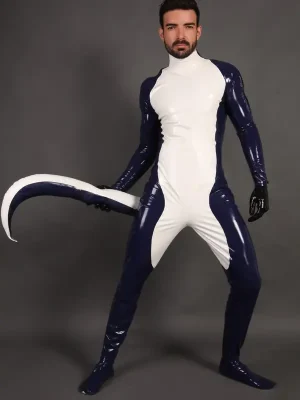 Latex Mens Inflatable Tail Costume Catsuit