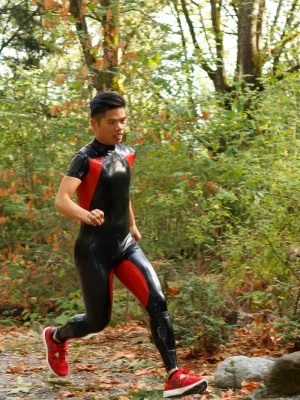 Latex Mens Short-Sleeved Neck Entry Jogger Suit Catsuit