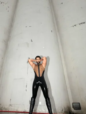 Latex Mens Show-Off Two-Color Sleeveless Catsuit