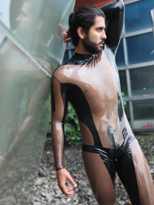 Latex Mens Dual Tones Transparent Catsuit
