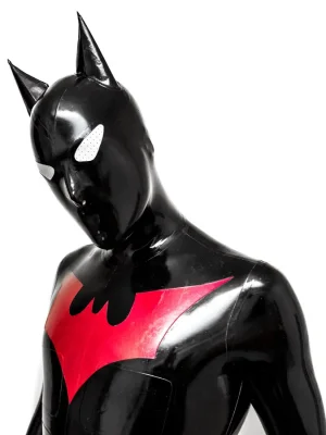 Latex Mens Bat-Mantra Super Hero Total Coverage Catsuit
