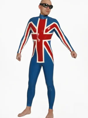 Latex Mens Double Cross Back Zipper Catsuit