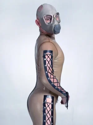 Latex Mens Diamond Lacing Back Zipper Catsuit