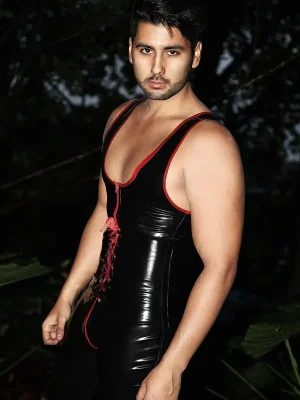 Latex Mens Double-Lacing Singlet Suit Catsuit