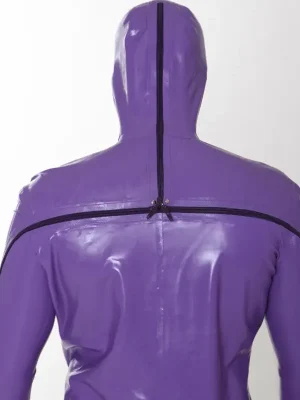 Latex Mens 3-Way T-Shape Back Zipper Hooded Catsuit