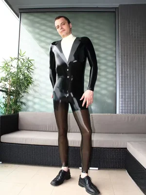 Latex Mens Dapper Dan Formal Look Neck Entry Catsuit