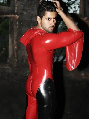Latex Mens Regulus Hooded Front Zipper Catsuit