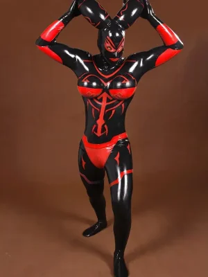 Latex Mens Cernunnos Inflatable Horns & Boobs Costume Suit Catsuit