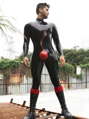 Latex Mens Spermaceti Back Zipper Catsuit