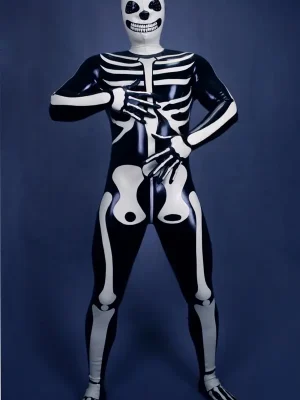 Latex Mens Halloween Fright Skeleton Design Catsuit