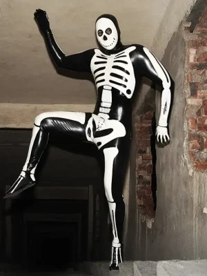 Latex Mens Scary Skeleton Total Body Catsuit