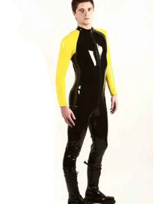 Latex Mens Raglan-Sleeved Front Zipper Catsuit