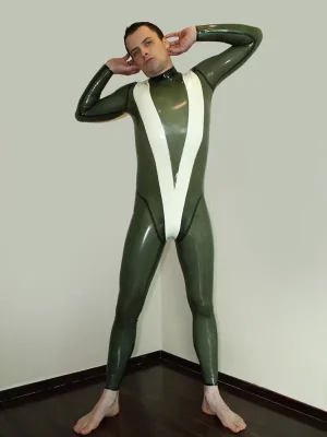 Latex Mens Steep Vee Neck Entry Zipperless Catsuit