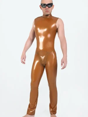 Latex Mens Sleeveless Jumpsuit Catsuit