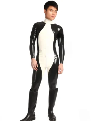 Latex Mens Ebony-Ivory Back Zipper Catsuit