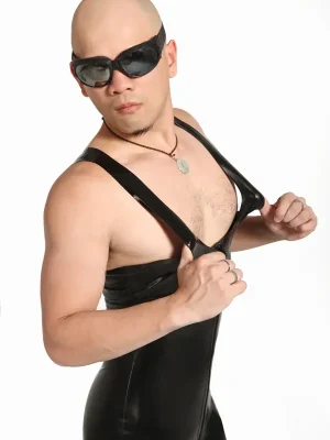Latex Mens Muscle Singlet Front Zipper Catsuit