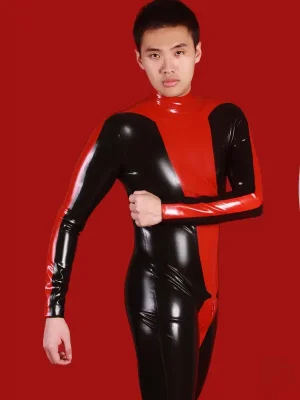 Latex Mens Hazardous Codpiece Back Zipper Catsuit