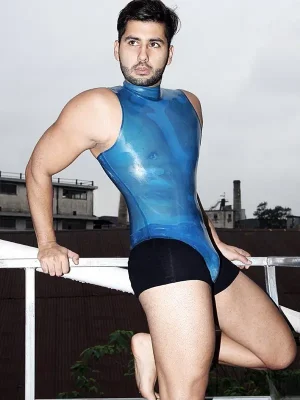 Latex Mens High-Cut Sleeveless Leotard