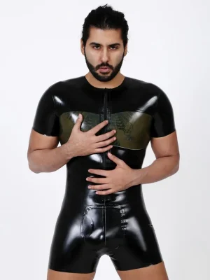 Latex Mens Round Neck Front Zipper Pocket Surfsuit