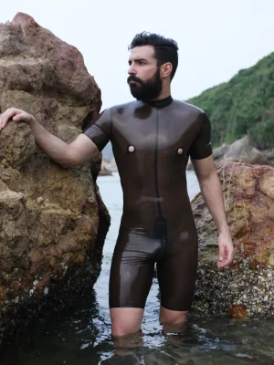 Latex Mens Neck Entry Surfsuit with Nipple Holes