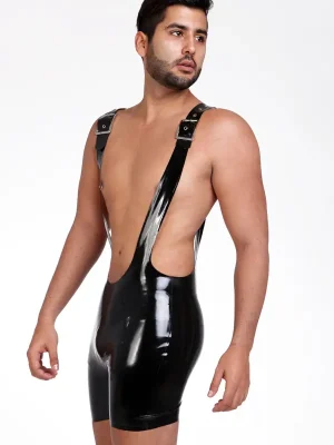 Latex Mens Adjustable Straps Wrestling Suit