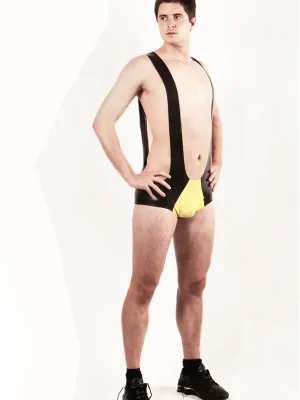 Latex Mens Two-Colors Wrestling Suit