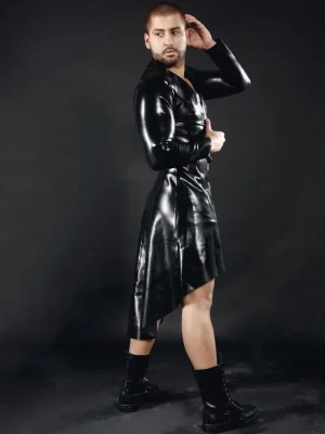 Latex Mens Asymmetric Hem Coat