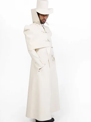 Latex Mens Caped Double-Breasted Trench Coat