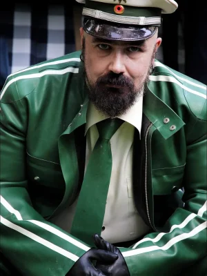 Latex Mens Thick Front Zipper Uniform Jacket