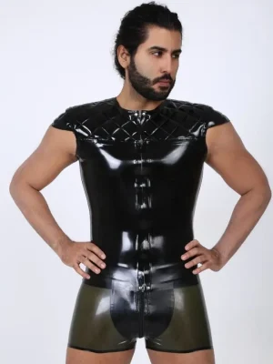 Latex Mens Quilted Pattern Capped Sleeve Top