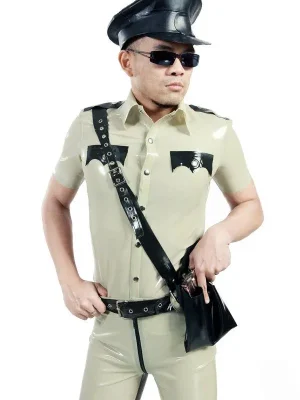 Latex Mens Police Style Uniform Shirt
