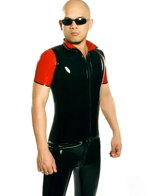 Latex Mens Two-Colors Front Zipper Polo Shirt
