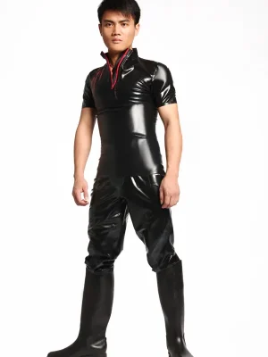 Latex Mens Grid Pattern High-Collar Short-Sleeved Shirt