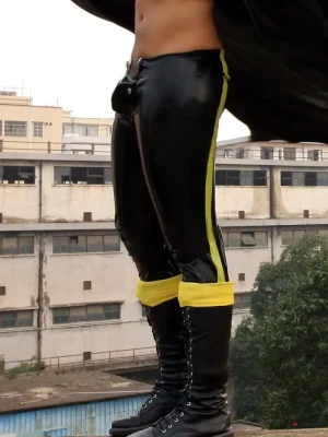 Latex Mens Codpiece Leggings With Side Stripes