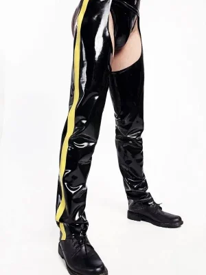 Latex Mens High-Waisted Striped-Leg Chaps