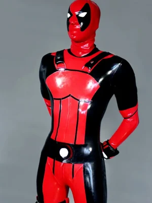 Latex Mens Deadpool Super Hero Suit Catsuit