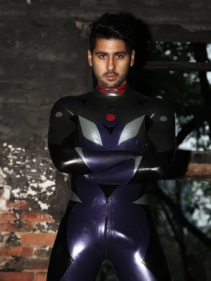 Latex Mens Celestial Back Zipper Catsuit With Feet