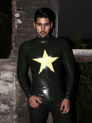 Latex Mens Star-Blazer Back Zipper Catsuit